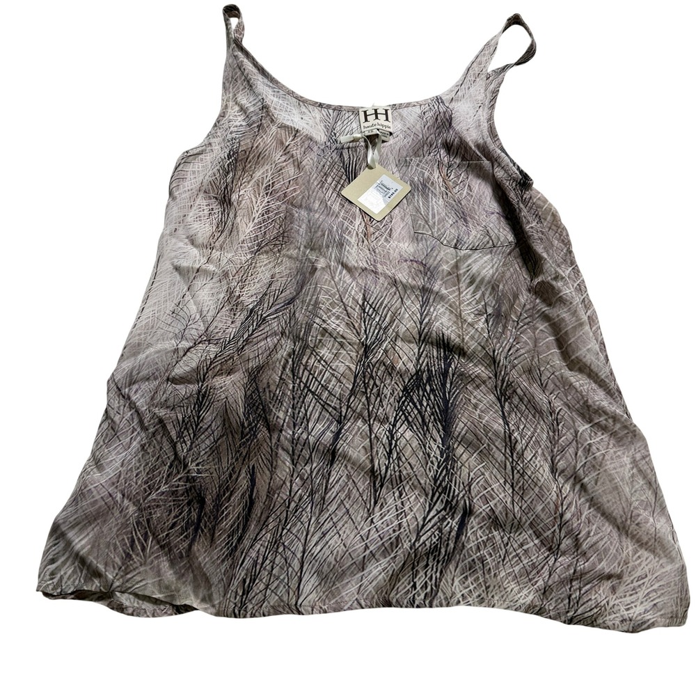 Haute Hippie 100% Silk Tank Top Wms XS Swan Multi Abstract Feather Print